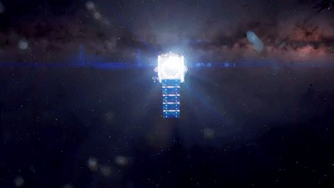 Conceptual animation of Webb's thrusters firing, a bright li