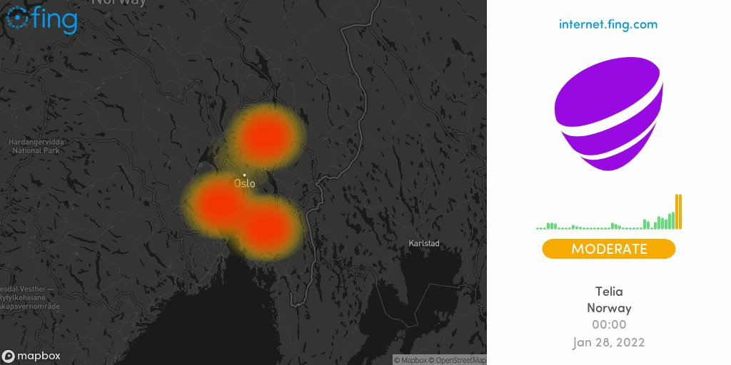⚡ Moderate Internet #outage detected: #Telia in #Norway since 00:00, impacting #Askim #Drammen #Jessheim +2 areas

🇳🇴 Live map and analysis
👉 https://t.co/HQB7EjfcKn

Retweet if down for you too
#telianorge #Teliadown #Teliaoutage #nointernet #Norge #night https://t.co/Pi7dUnXqH8