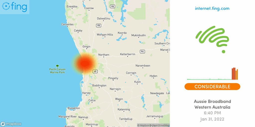 Aussie Broadband Outage Map تويتر \ Fing Internet Alert على تويتر: "🔥 Considerable Internet #Outage  Detected: #Aussiebroadband In #Westernaustralia #Australia Since 6:40 Pm,  Impacting #Claremont #Perth 🇦🇺 Live Map And Analysis 👉  Https://T.co/4490Talusc #Aussie_Bb ...