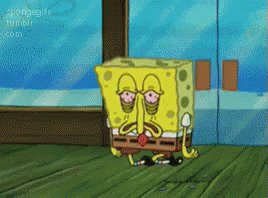 An exhausted zombie SpongeBob walks on his knees into Krusty