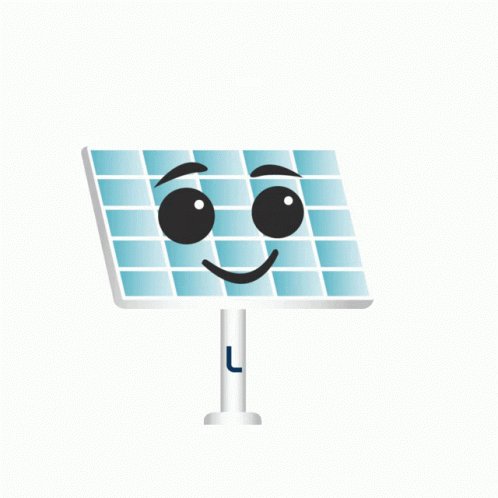 Animated solar panel with a smiley face, receiving rays of s