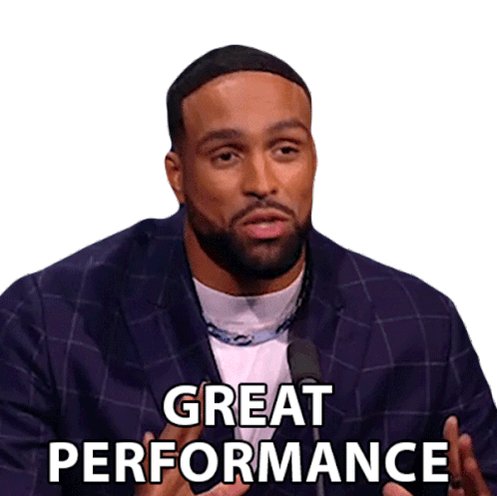 Gif de um homem negro falando em inglês "Great Perform