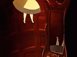 The animated Alice in Wonderland. Alice is falling down the 