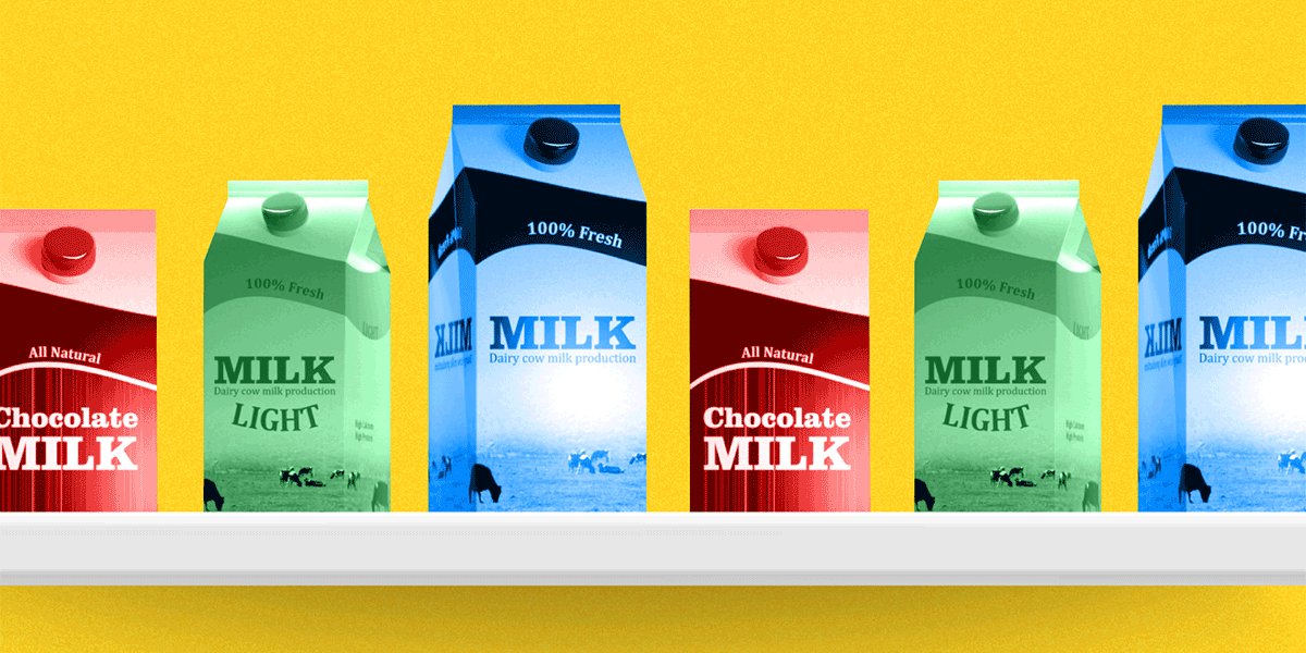 An animated GIF of milk grocery store shelf decreasing in pr