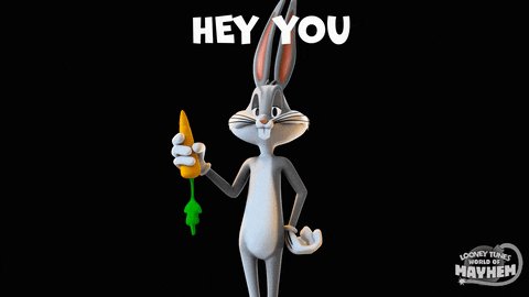 Bugs bunny holding carrot with text hey you