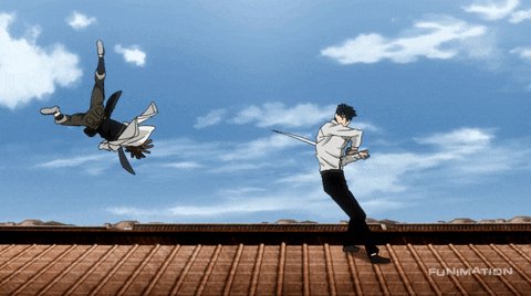 animated gif: two anime characters going at each other with 