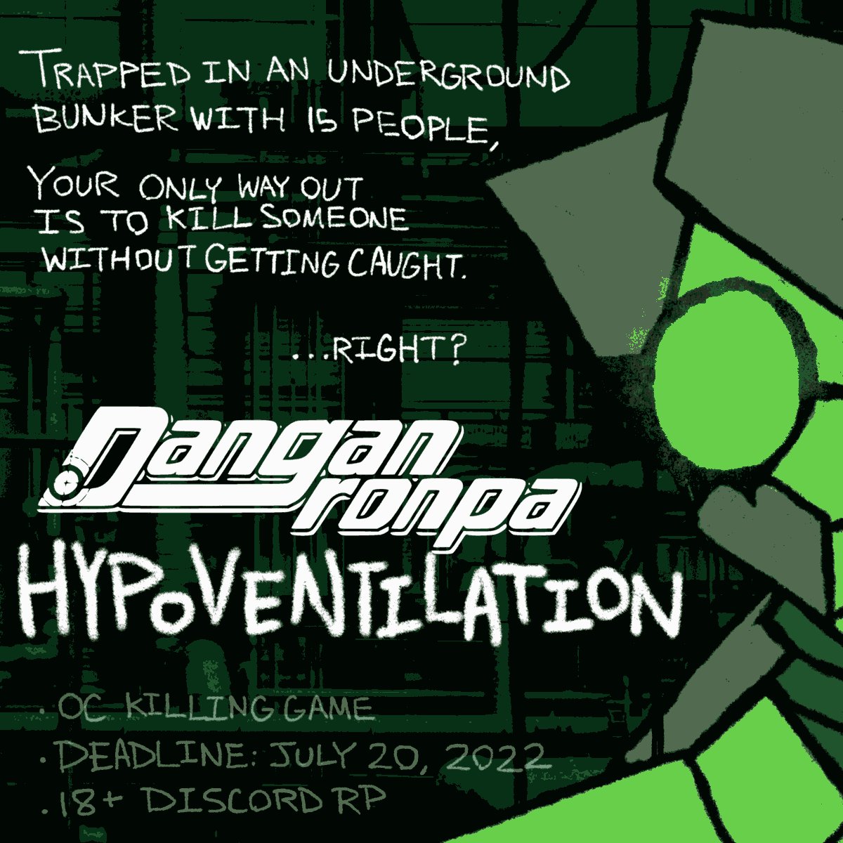 ✖H3M0CYT3👁 on X: DANGANRONPA: HYPOVENTILATION (KG RP SERVER) 18+ ONLY, NO  MINORS JOIN PLEASE WE STILL NEED OCS!! SPECTATORS WELCOME TOO.    / X