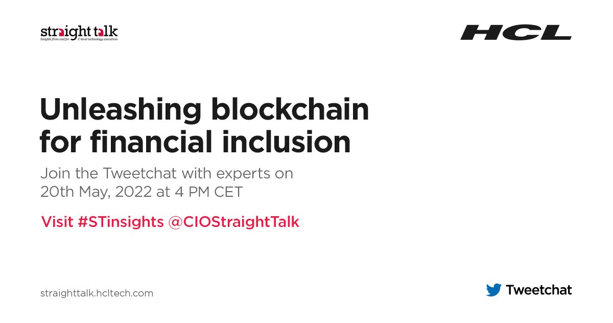 Follow #STinsights and watch top leaders and experts participating in the #Tweetchat on “Unleashing blockchain for financial inclusion” happening now @CIOStraightTalk. Join the conversation: https://t.co/ZUdou4tedn https://t.co/jBtOAftoZA