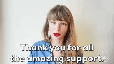 Taylor Swift saying thank y...