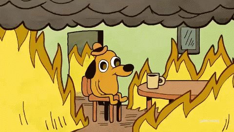 un dibujo de un perro en una habitación en llamas y tománd