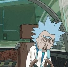 A gif of Rick Sanchez panicking from the animated sit-com Ri