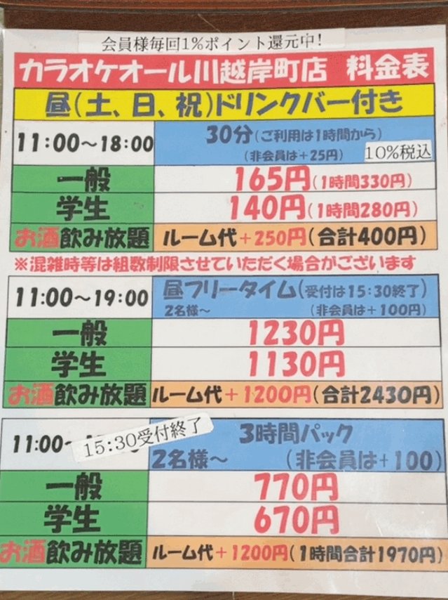 オール 川越岸町店 川越市 東武東上線 川越駅 のカラオケ店 Joysound Com