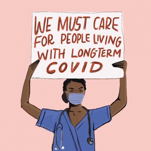 GIF cartoon of dark skinned female medical worker wearing sc