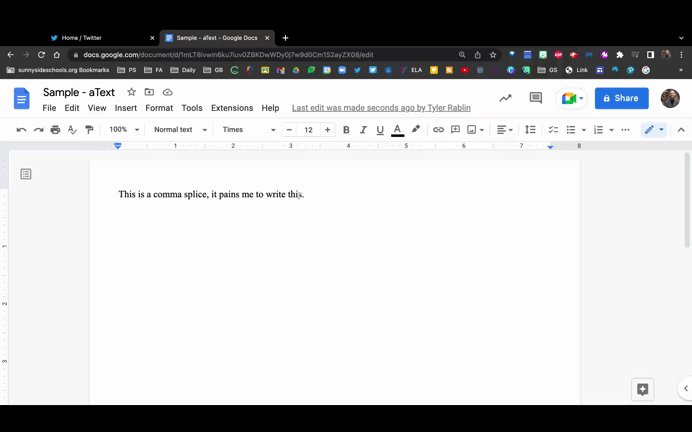Video showing a sentence with an error in it. The user adds 
