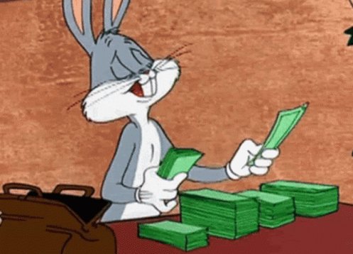 Gif. Bugs Bunny counting cash.