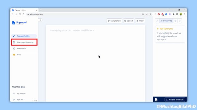 A GIF of Paperpal with the cursor moving to "Check your