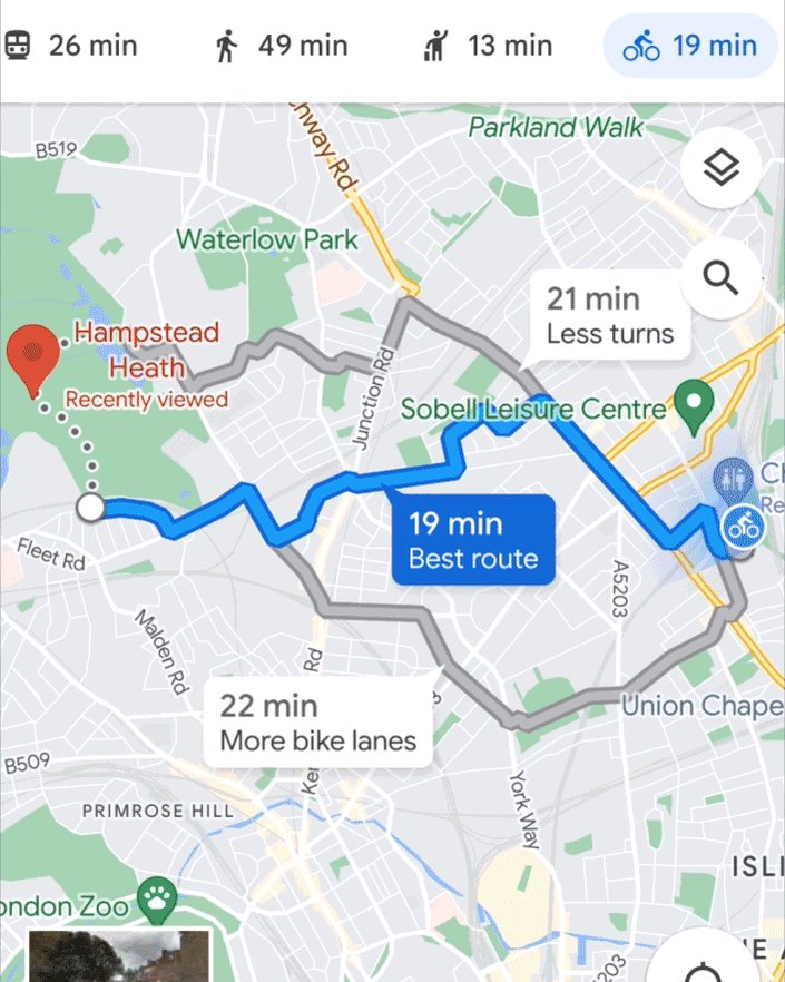Google maps best sale bike time estimate