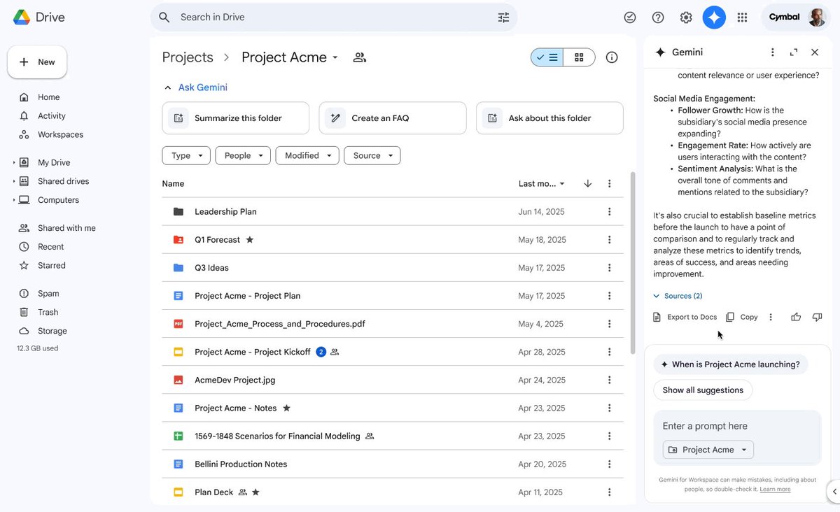 💡 Ask Gemini questions in Google Drive. Get answers. Export
