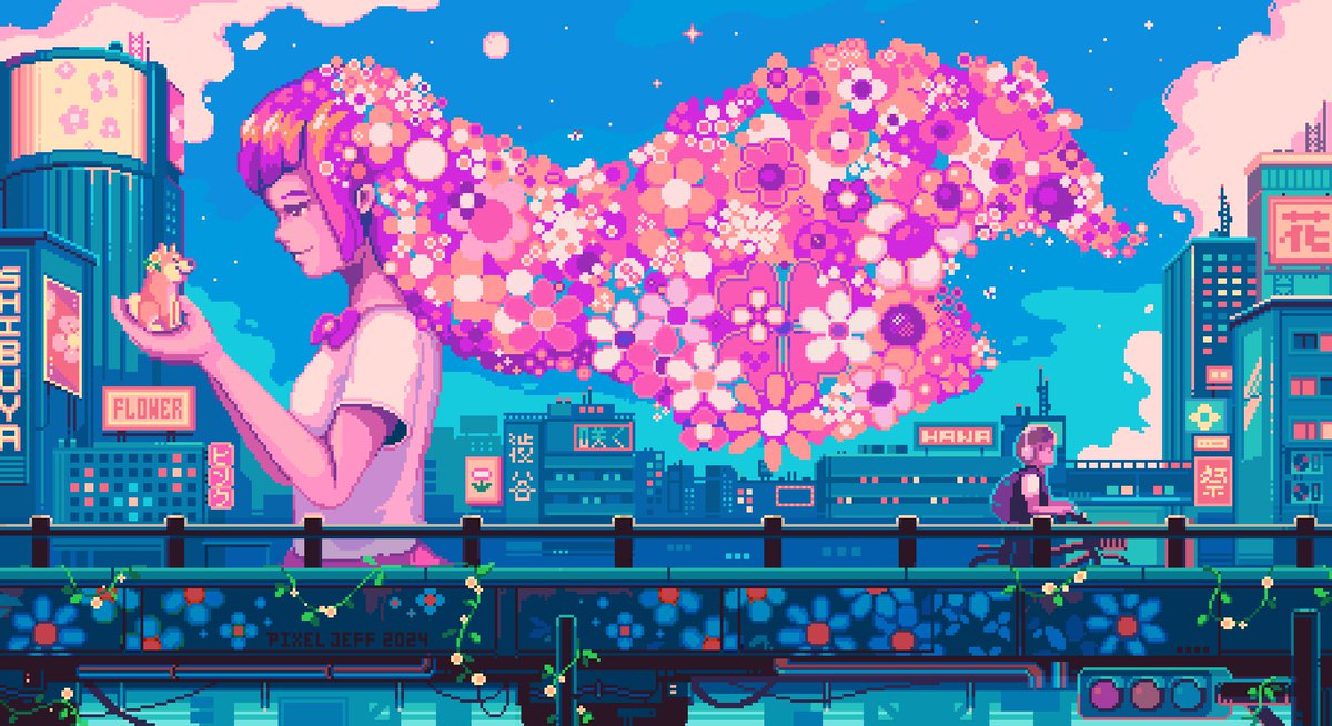 #絵画 #ア-ト Bloom // .2024 Canvas Size: 455*248px Artwork for @ShibuyaPixelArt