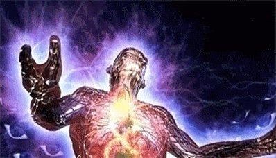 A digital artwork depicting a humanoid figure with a glowing chest, surrounded by ethereal energy, symbolizing transformation and power.
