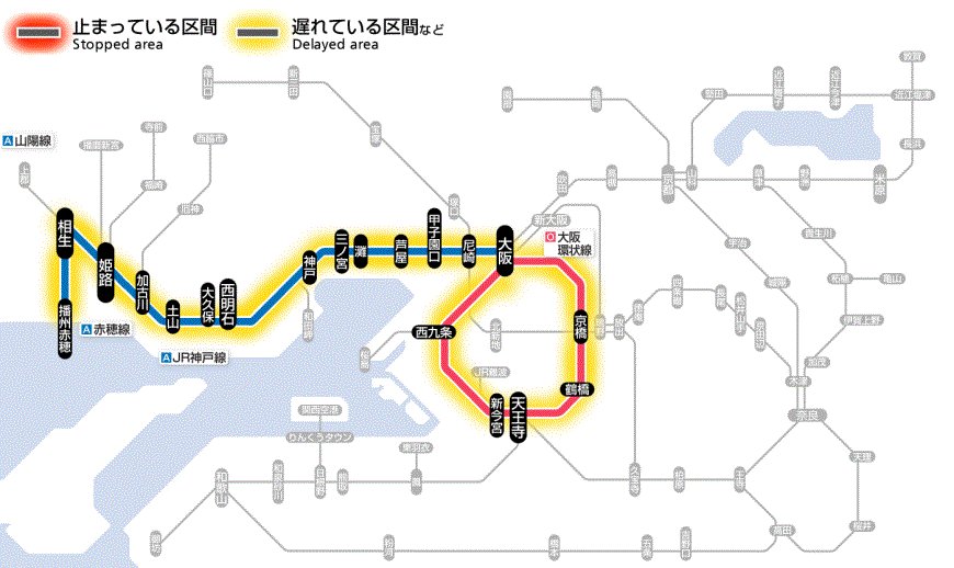 JR京都線から神戸線を経由して播州赤穂駅まで1本でアクセスでき